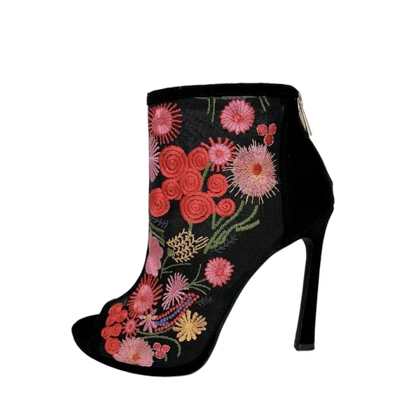 JESSICA SIMPSON Pascal Peeptoe Booties 8 Boots Boho Embroidered Stiletto Heels - Picture 4 of 15